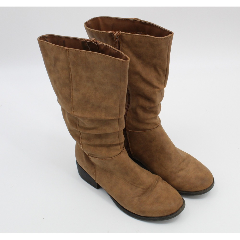 Womens Tan Brown Leather Slouchy Mid Calf Boots Size 6